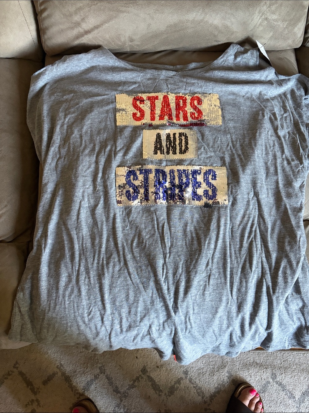 Lane Bryant Gray Tee with Red and Blue Sequin 'Stars and Stripes'